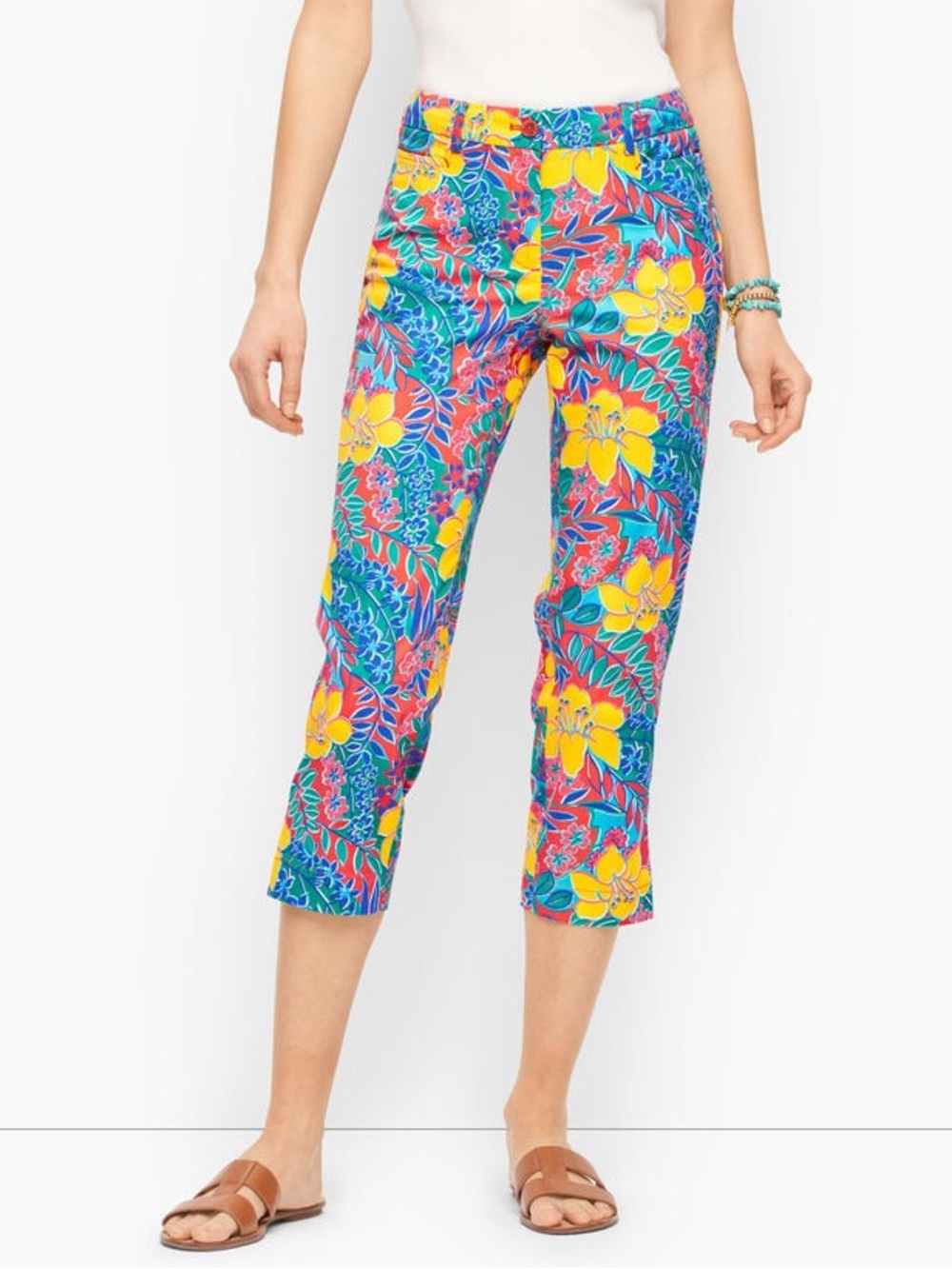 Talbots Size 6 Perfect Skimmer Trailing Hibiscus Bright Floral Print Capris